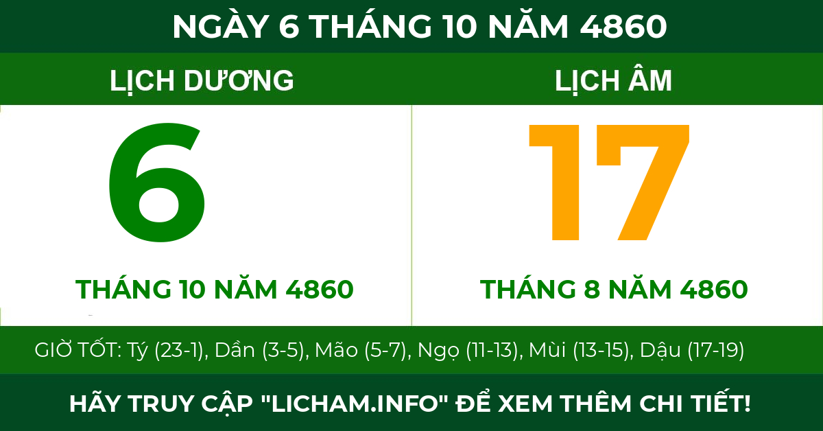 lịch âm ngày 6 tháng 10 năm 4860
