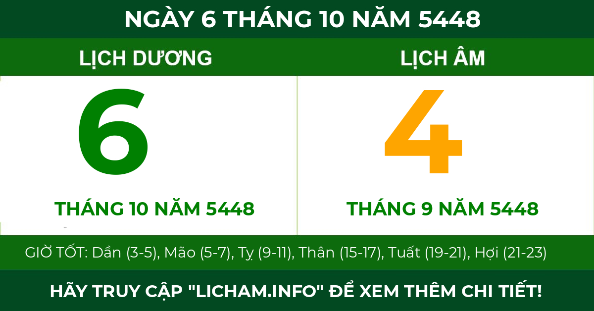 lịch âm ngày 6 tháng 10 năm 5448