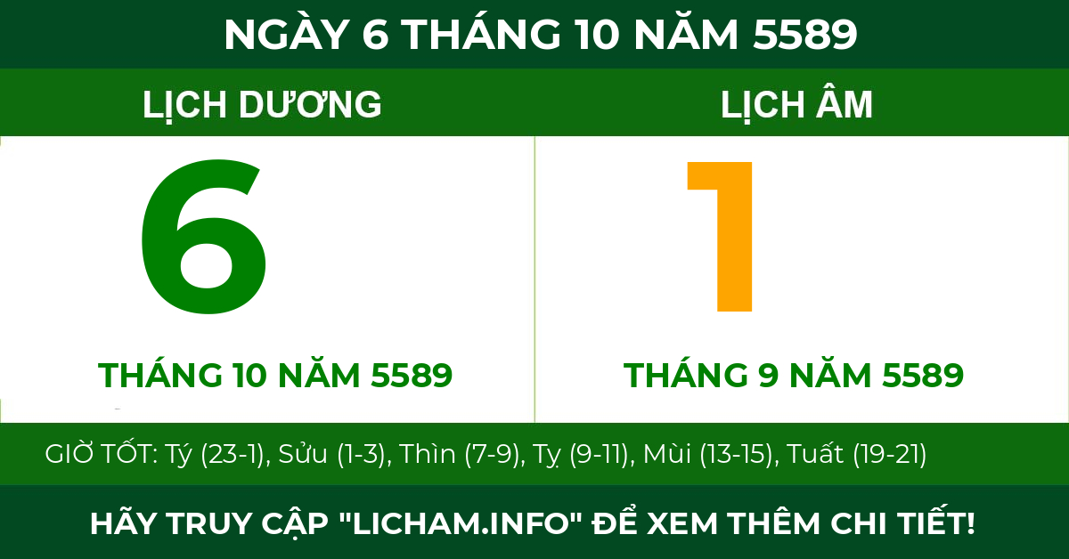 lịch âm ngày 6 tháng 10 năm 5589