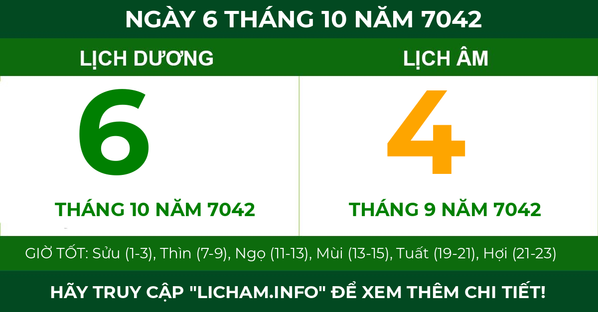 lịch âm ngày 6 tháng 10 năm 7042