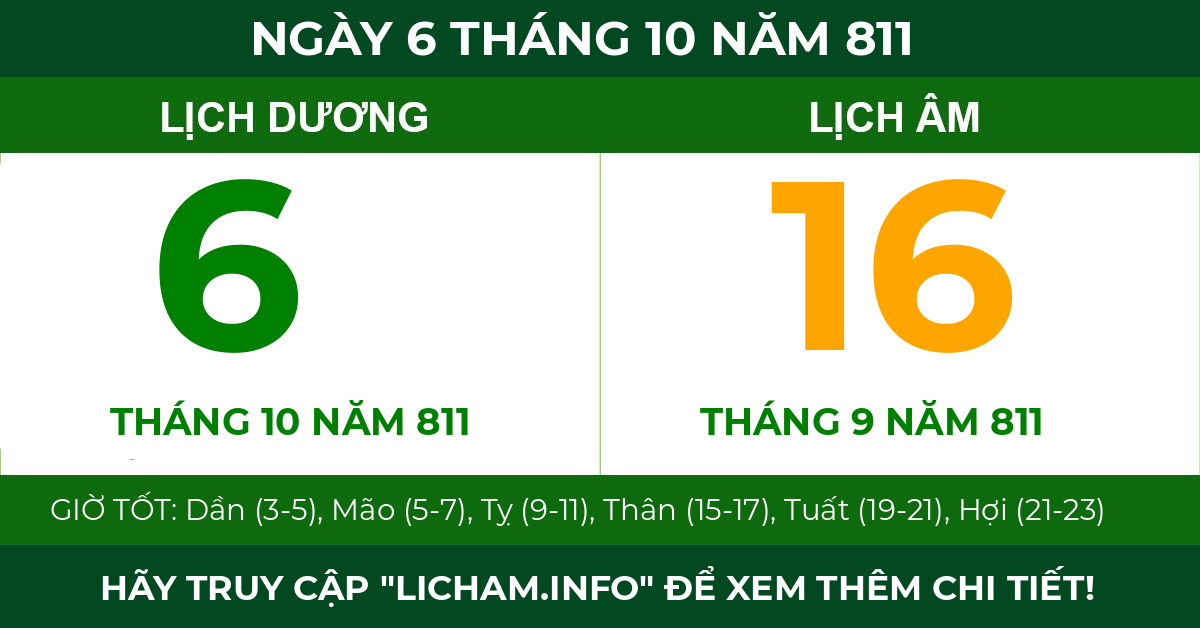 lịch âm ngày 6 tháng 10 năm 811