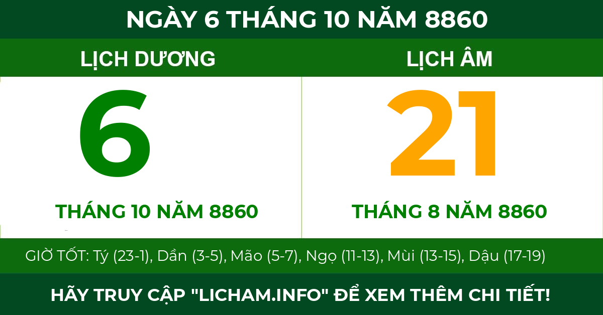 lịch âm ngày 6 tháng 10 năm 8860