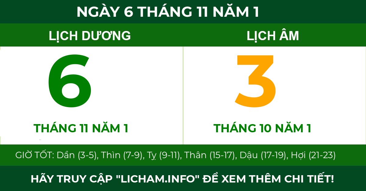 lịch âm ngày 6 tháng 11 năm 1