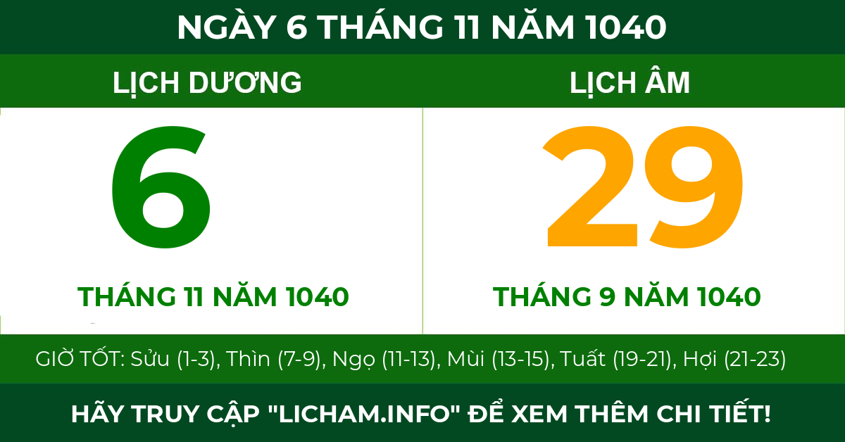 lịch âm ngày 6 tháng 11 năm 1040