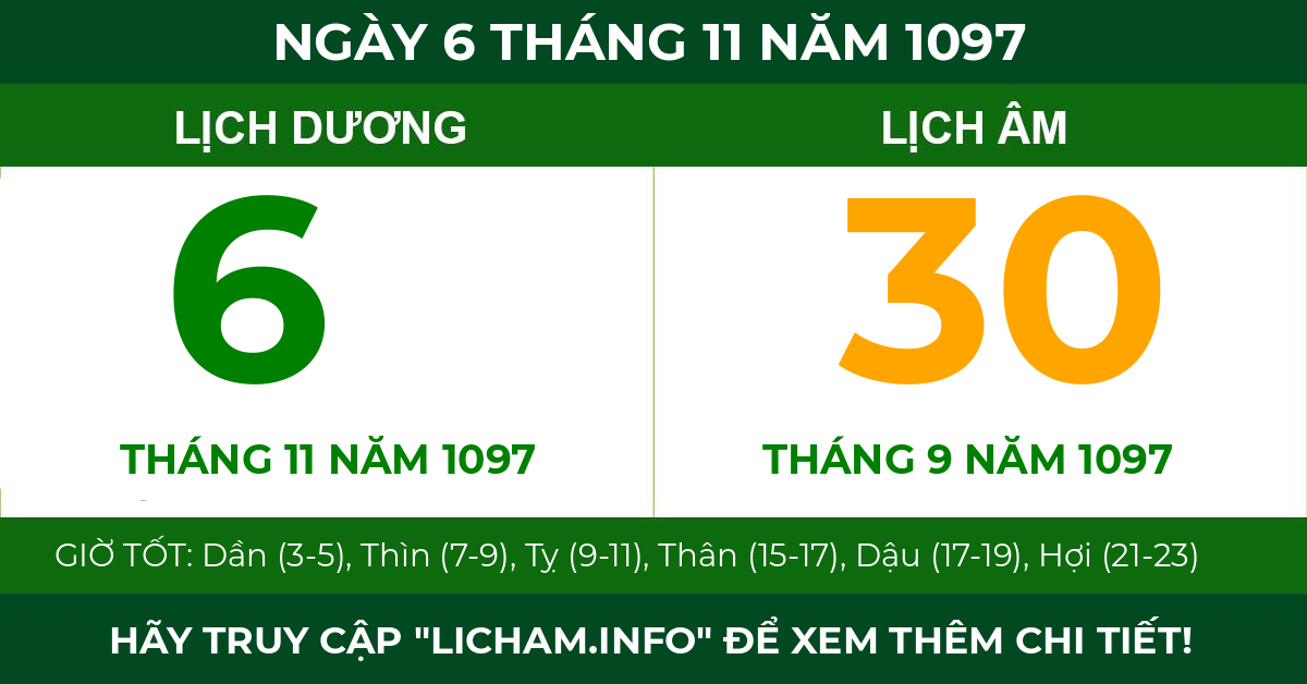 lịch âm ngày 6 tháng 11 năm 1097