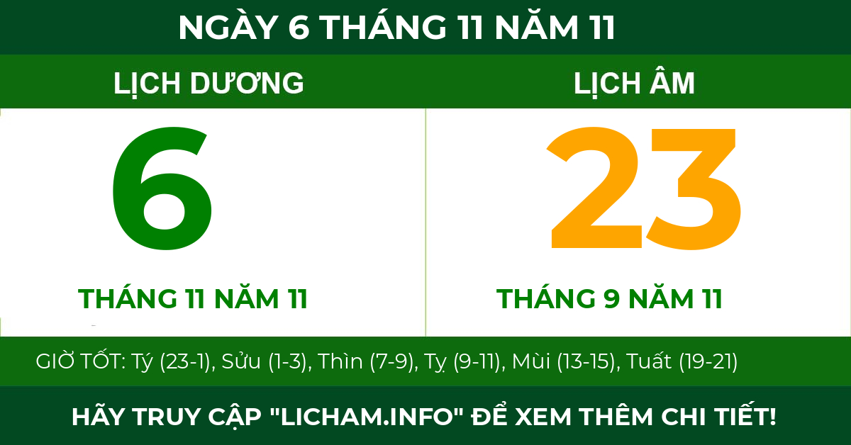 lịch âm ngày 6 tháng 11 năm 11