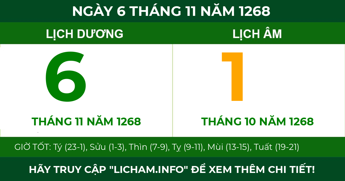 lịch âm ngày 6 tháng 11 năm 1268
