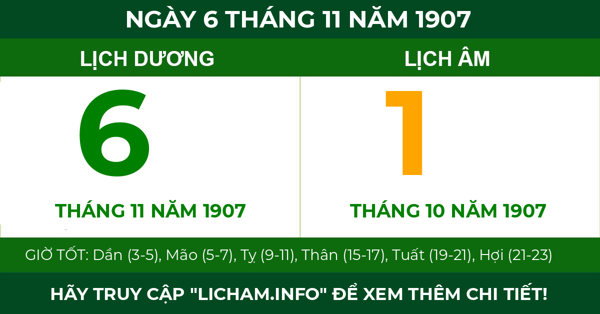 lịch âm ngày 6 tháng 11 năm 1907