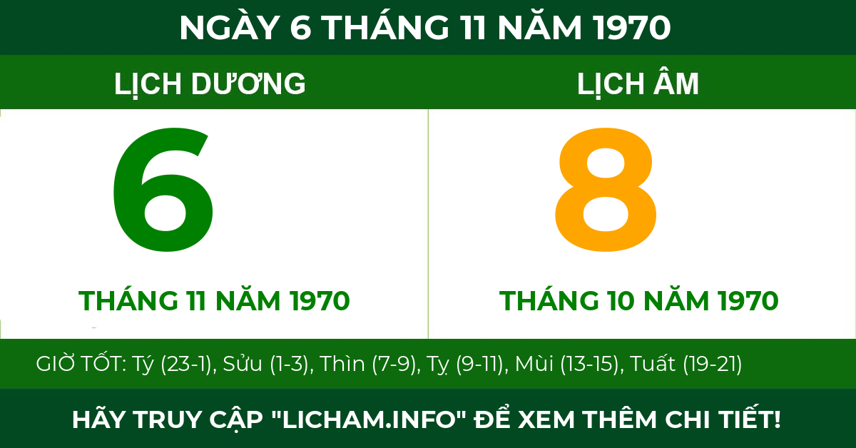 lịch âm ngày 6 tháng 11 năm 1970