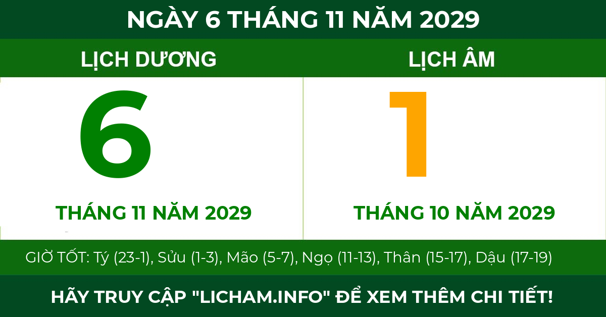 lịch âm ngày 6 tháng 11 năm 2029