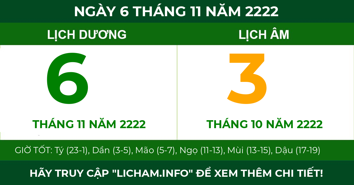 lịch âm ngày 6 tháng 11 năm 2222