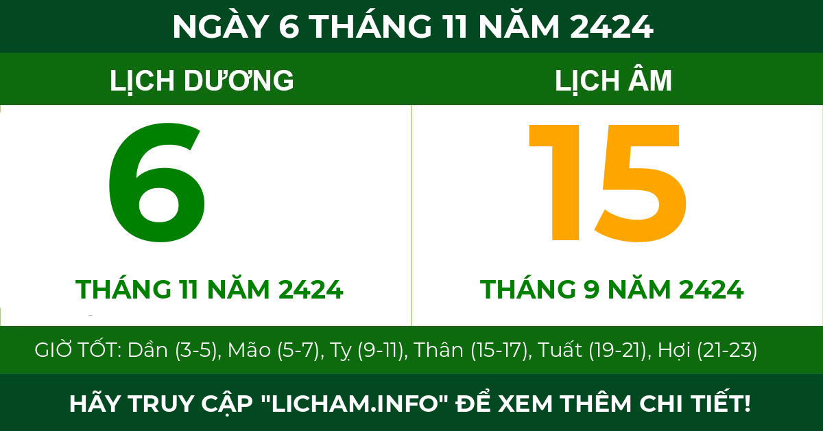 lịch âm ngày 6 tháng 11 năm 2424