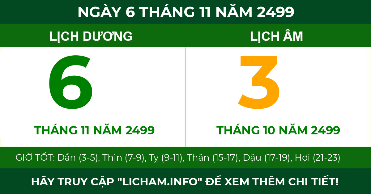lịch âm ngày 6 tháng 11 năm 2499