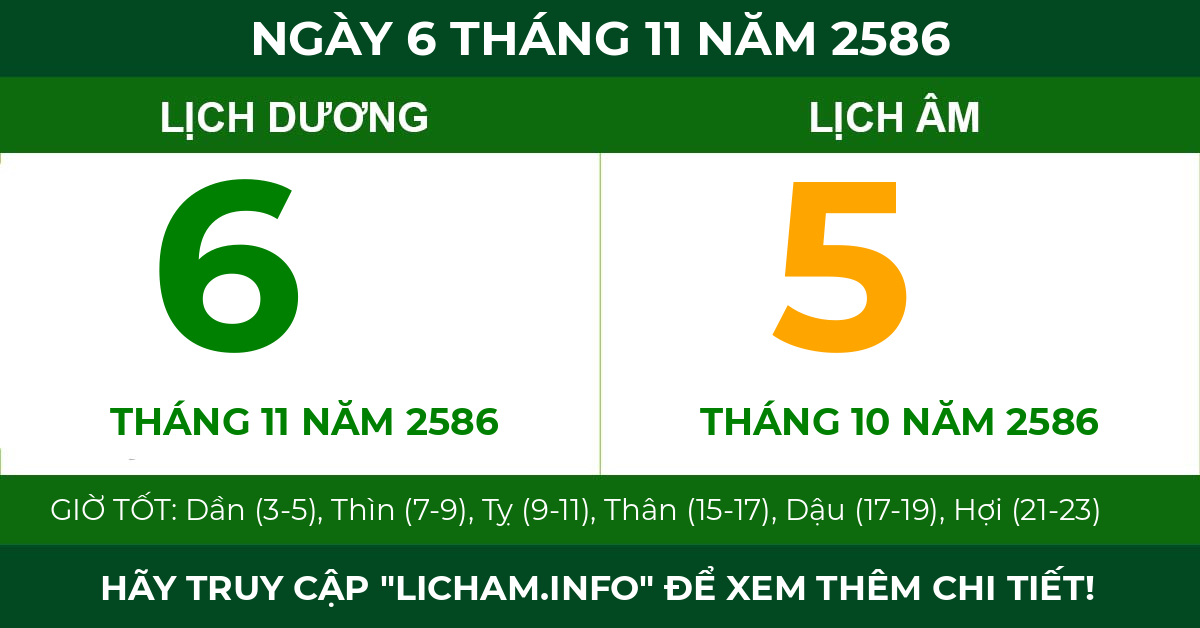 lịch âm ngày 6 tháng 11 năm 2586