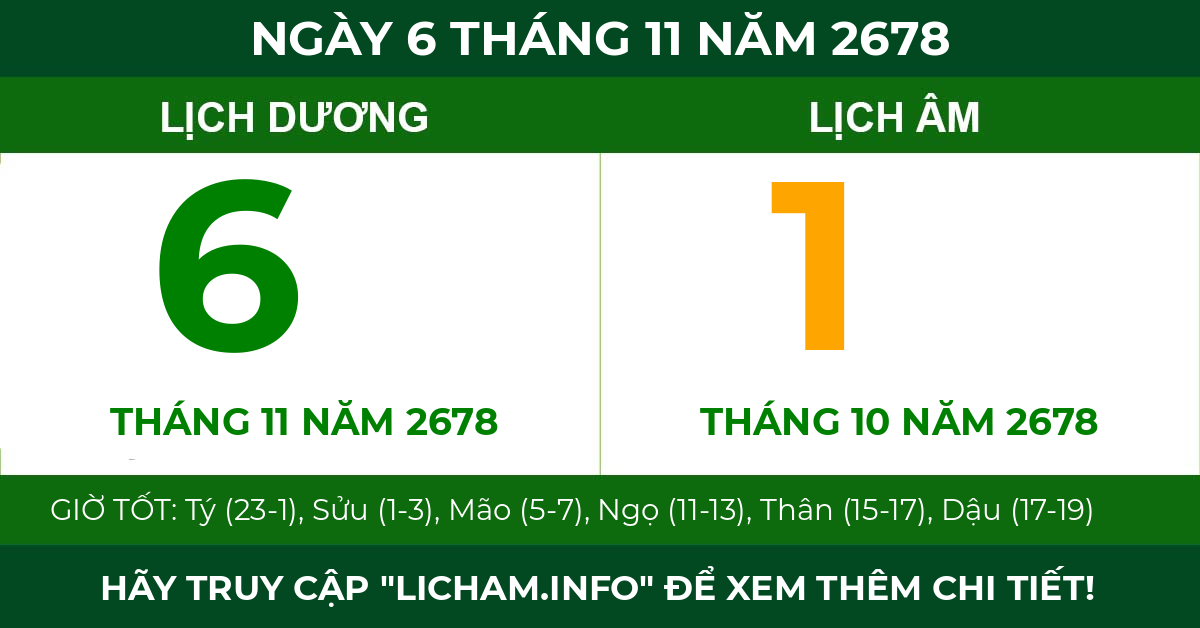lịch âm ngày 6 tháng 11 năm 2678