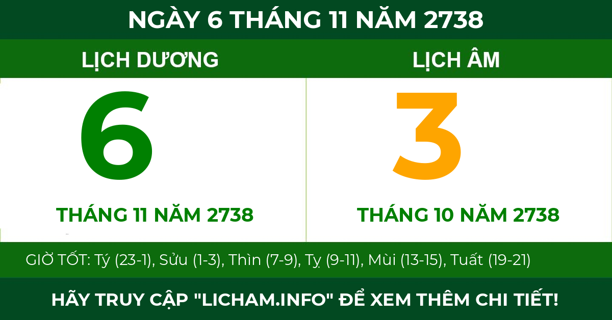 lịch âm ngày 6 tháng 11 năm 2738