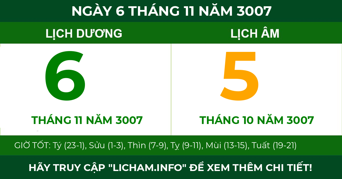 lịch âm ngày 6 tháng 11 năm 3007
