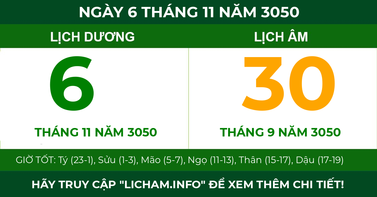 lịch âm ngày 6 tháng 11 năm 3050
