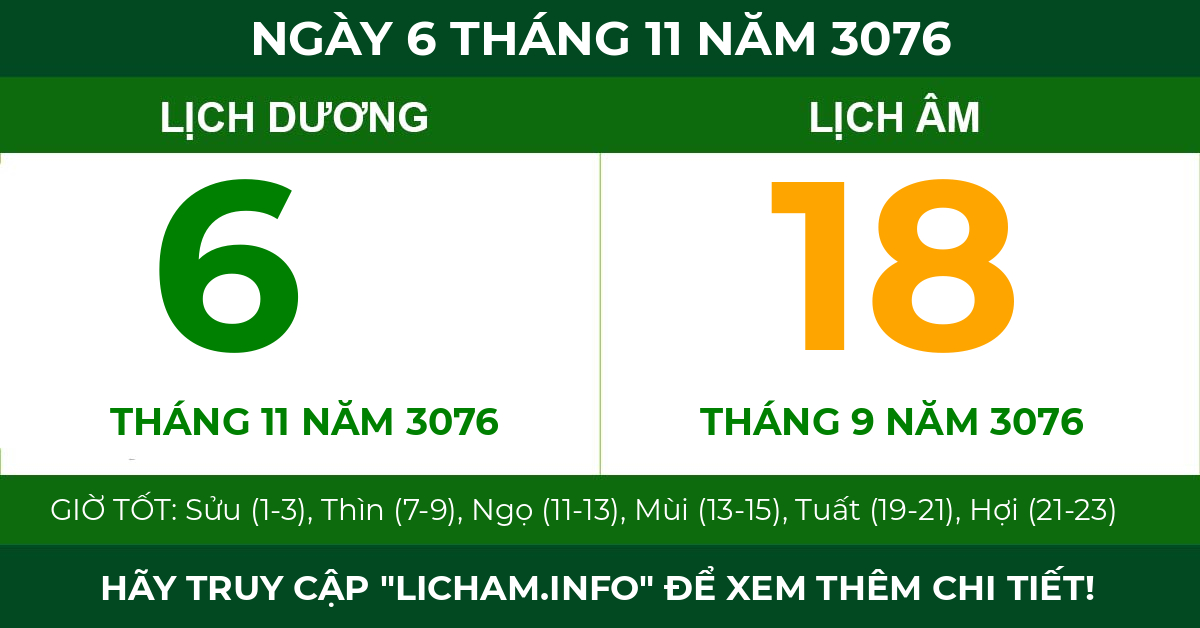 lịch âm ngày 6 tháng 11 năm 3076