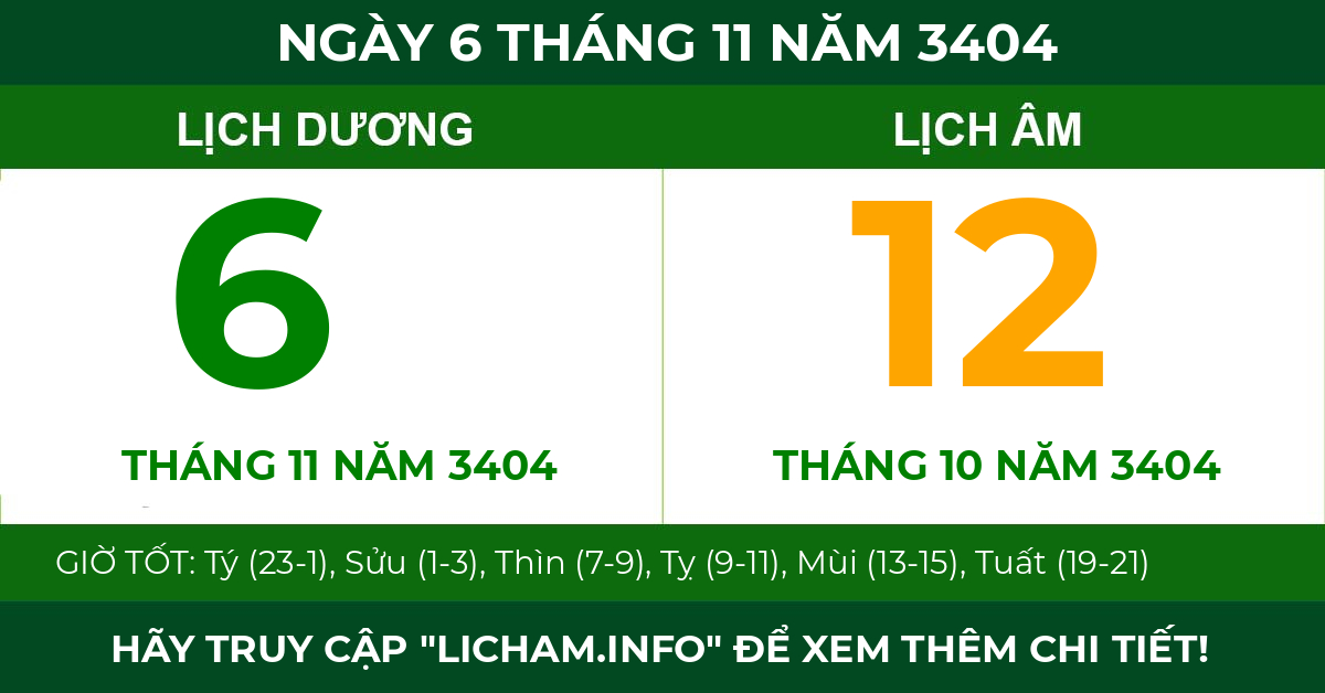 lịch âm ngày 6 tháng 11 năm 3404
