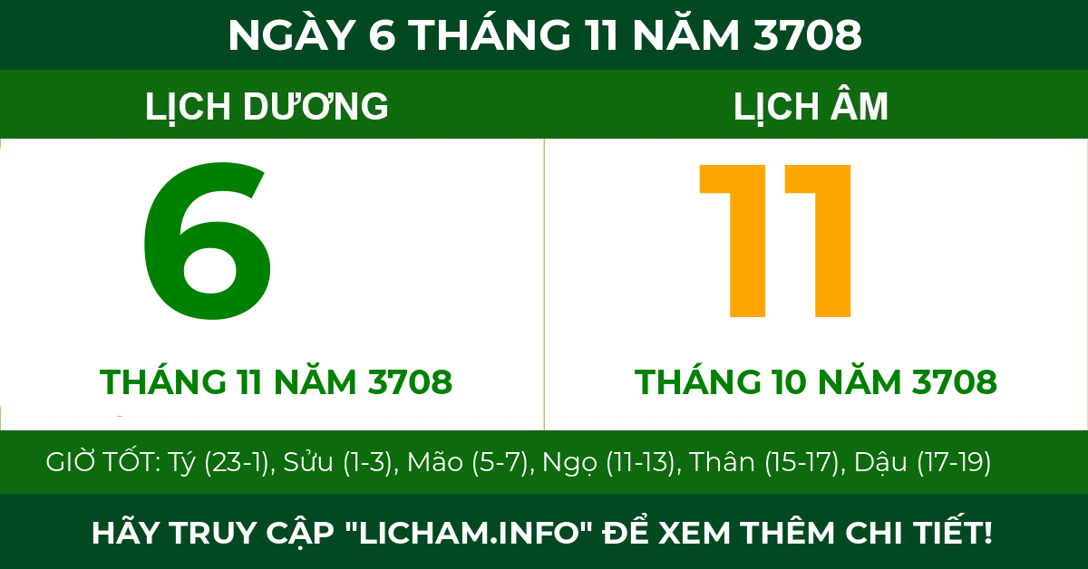 lịch âm ngày 6 tháng 11 năm 3708