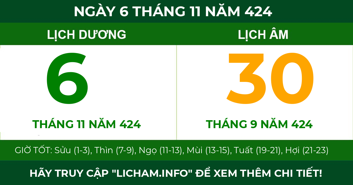 lịch âm ngày 6 tháng 11 năm 424