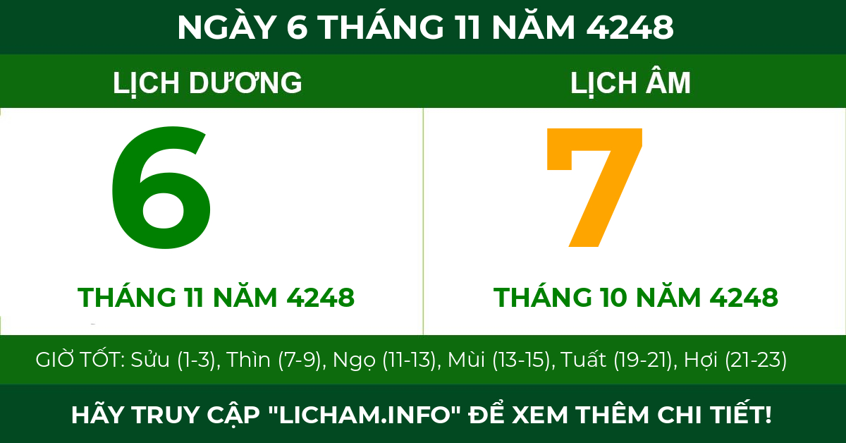 lịch âm ngày 6 tháng 11 năm 4248
