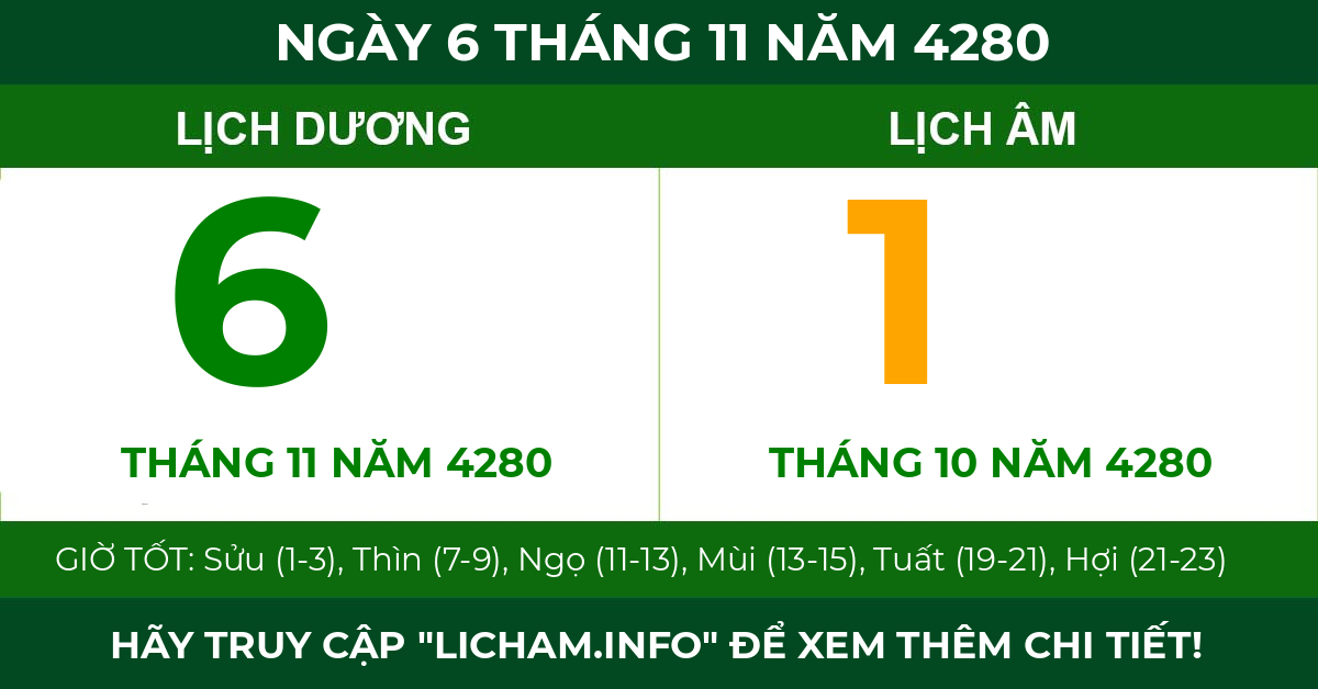 lịch âm ngày 6 tháng 11 năm 4280