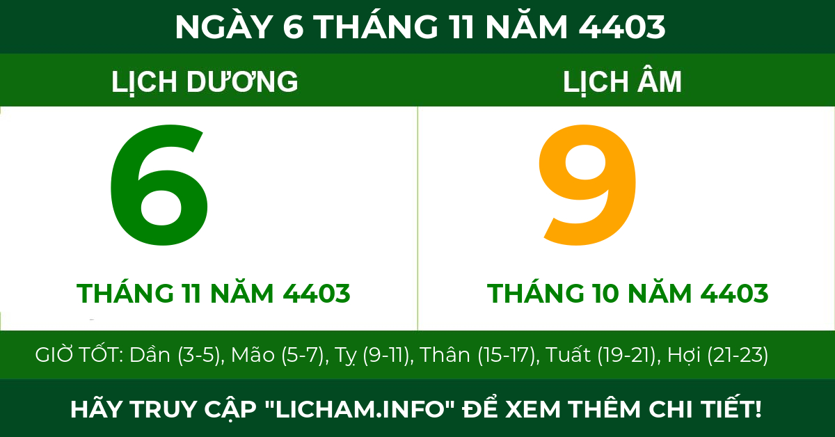 lịch âm ngày 6 tháng 11 năm 4403
