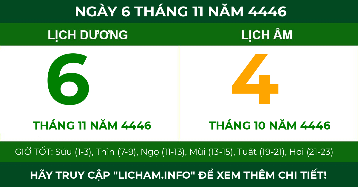 lịch âm ngày 6 tháng 11 năm 4446