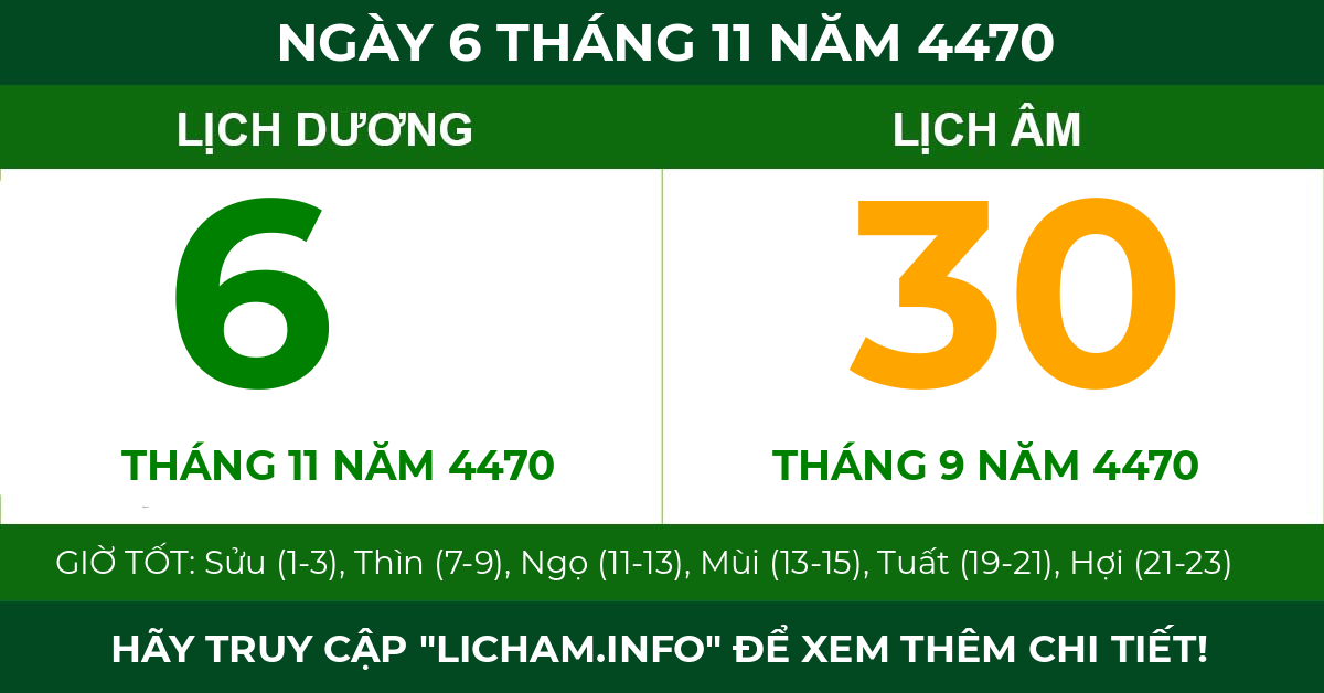 lịch âm ngày 6 tháng 11 năm 4470