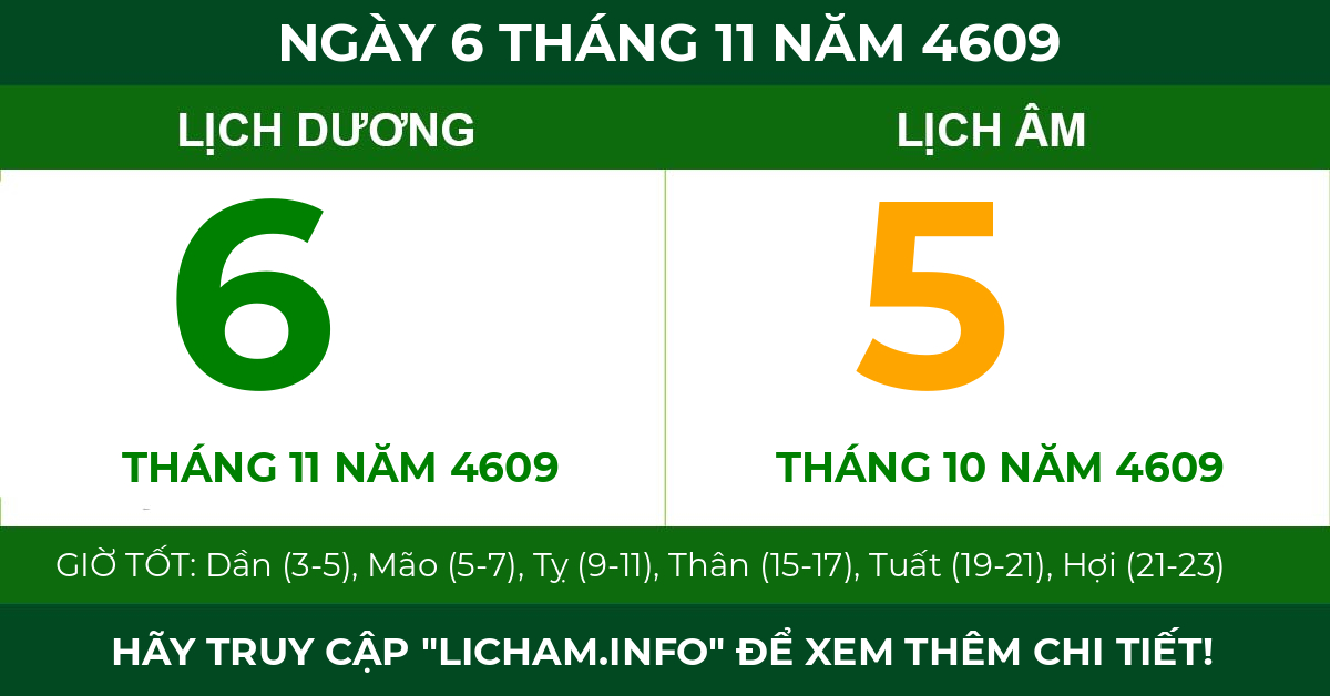 lịch âm ngày 6 tháng 11 năm 4609