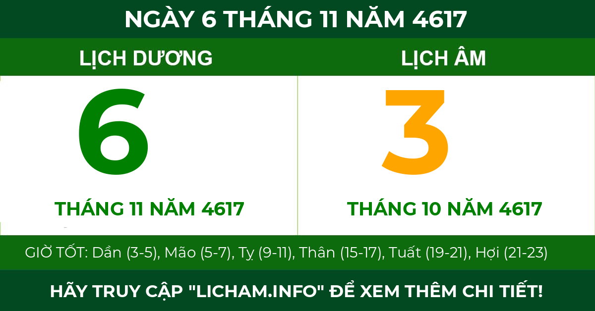 lịch âm ngày 6 tháng 11 năm 4617