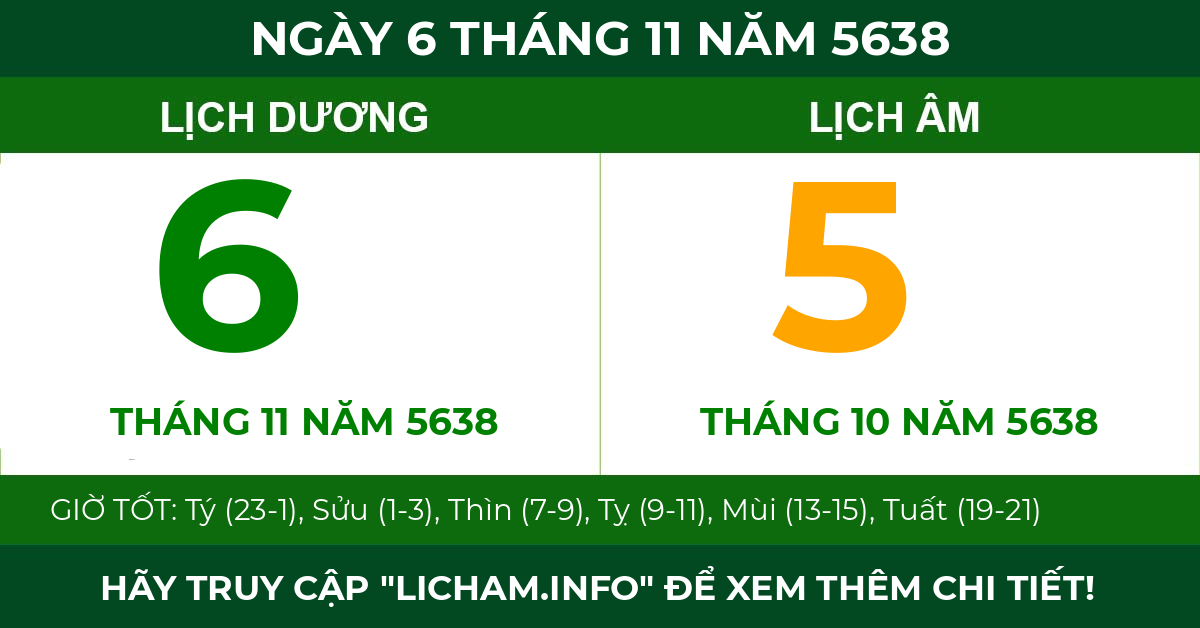 lịch âm ngày 6 tháng 11 năm 5638