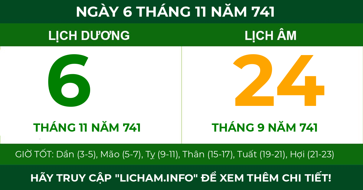 lịch âm ngày 6 tháng 11 năm 741