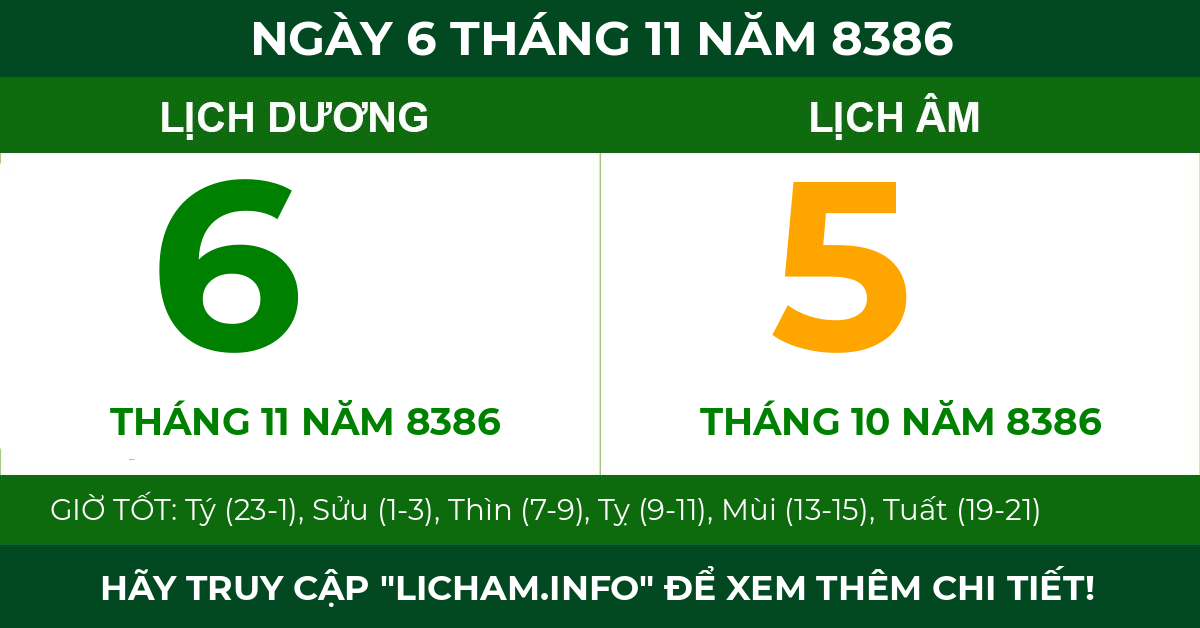 lịch âm ngày 6 tháng 11 năm 8386