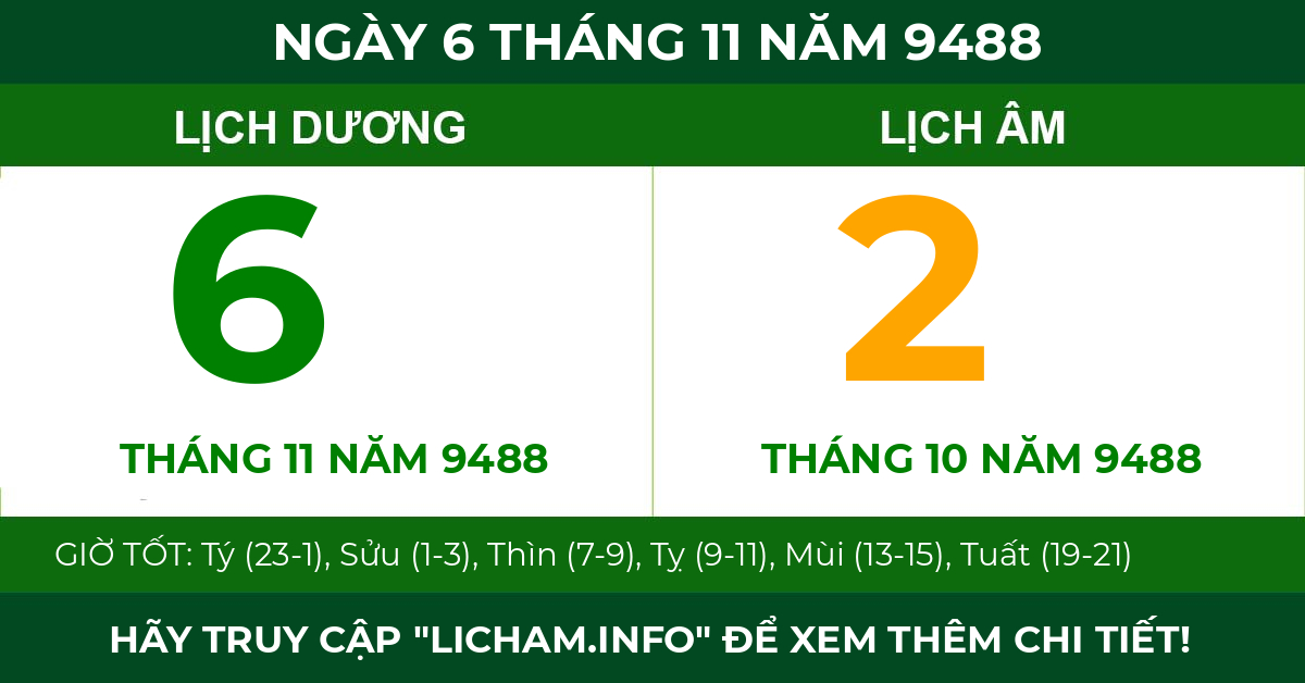 lịch âm ngày 6 tháng 11 năm 9488