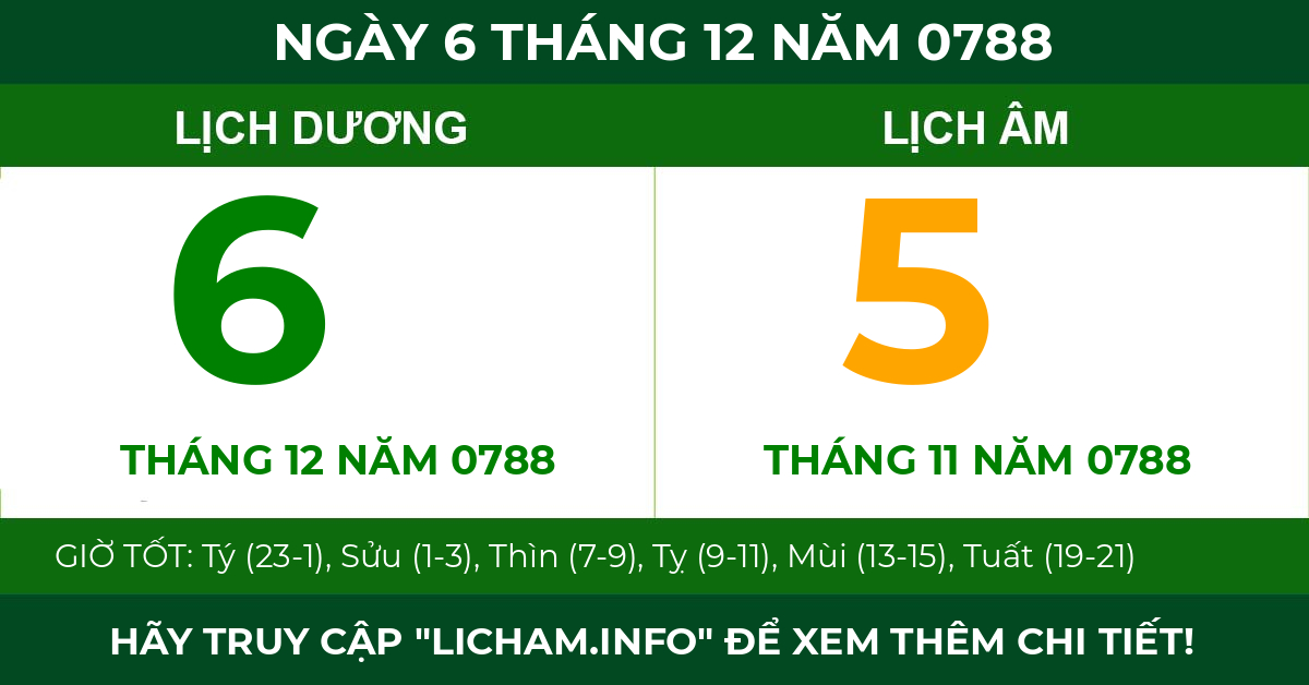 lịch âm ngày 6 tháng 12 năm 0788