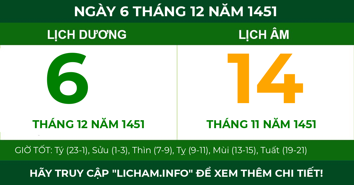 lịch âm ngày 6 tháng 12 năm 1451