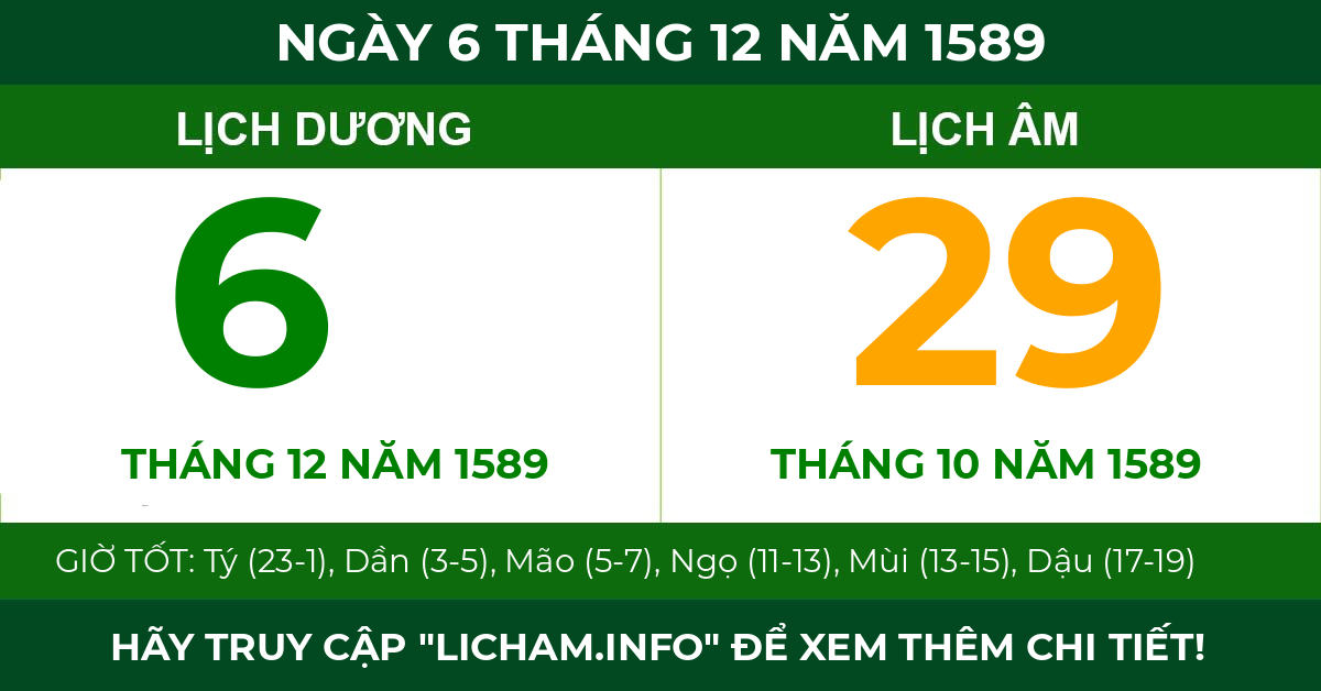 lịch âm ngày 6 tháng 12 năm 1589