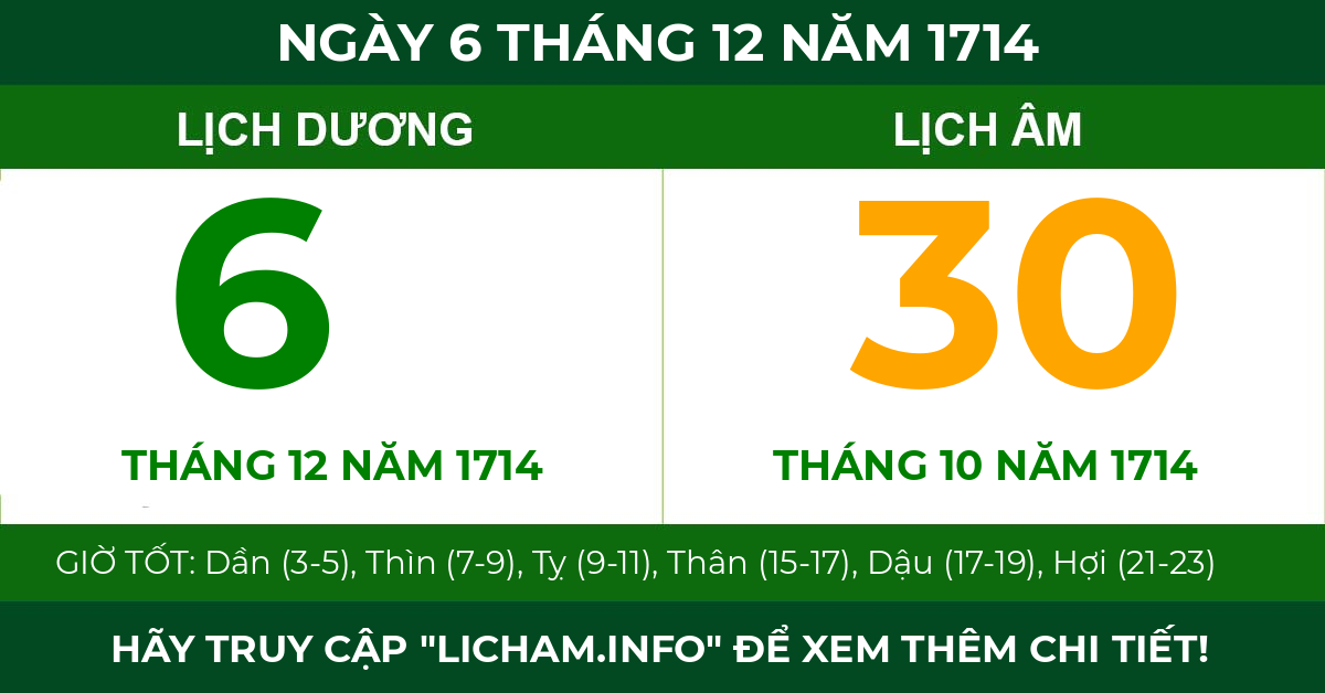 lịch âm ngày 6 tháng 12 năm 1714