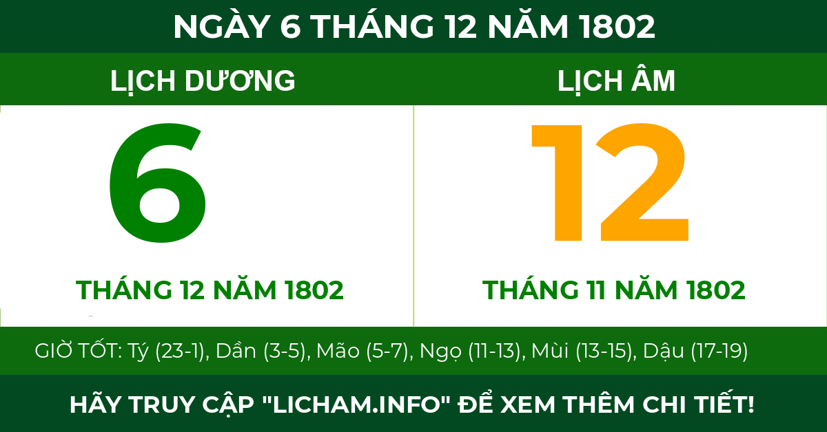 lịch âm ngày 6 tháng 12 năm 1802