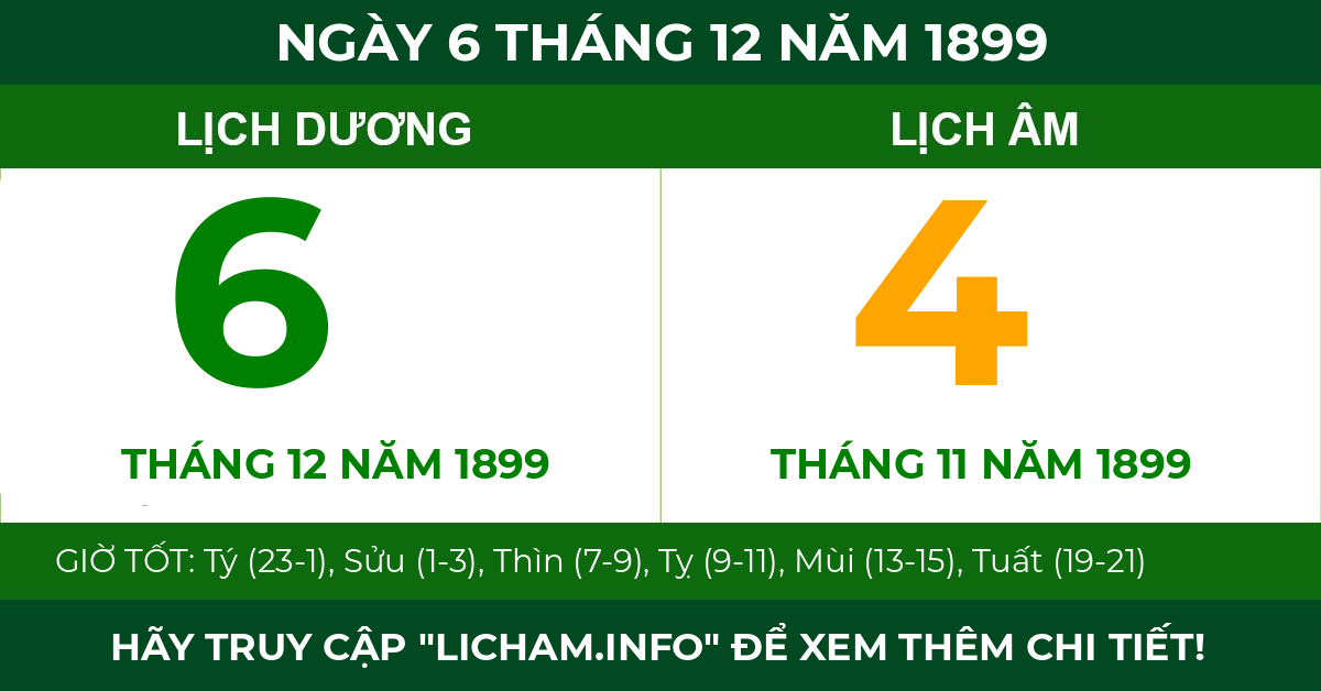 lịch âm ngày 6 tháng 12 năm 1899