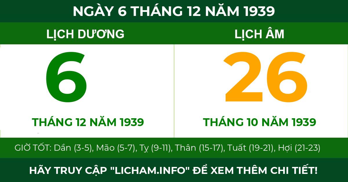 lịch âm ngày 6 tháng 12 năm 1939
