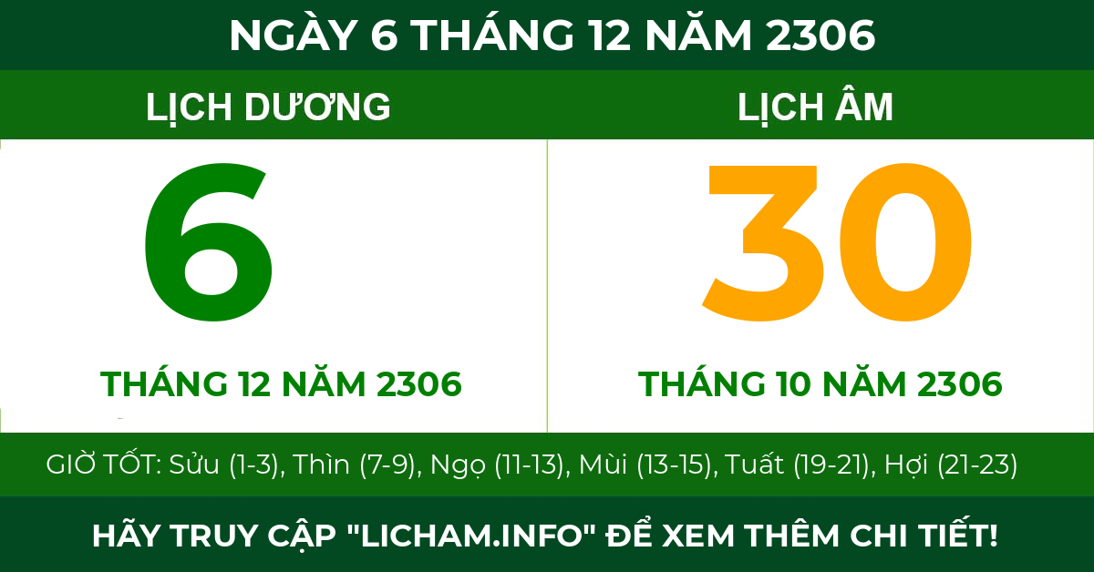 lịch âm ngày 6 tháng 12 năm 2306