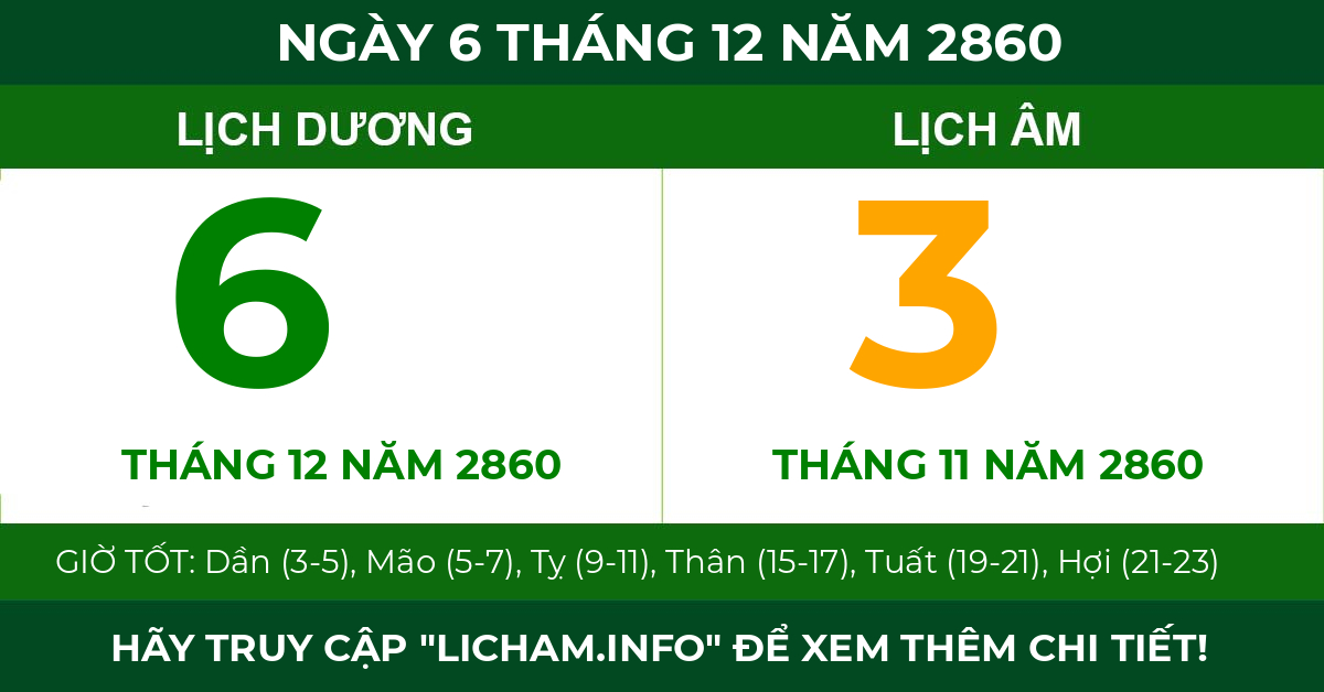 lịch âm ngày 6 tháng 12 năm 2860