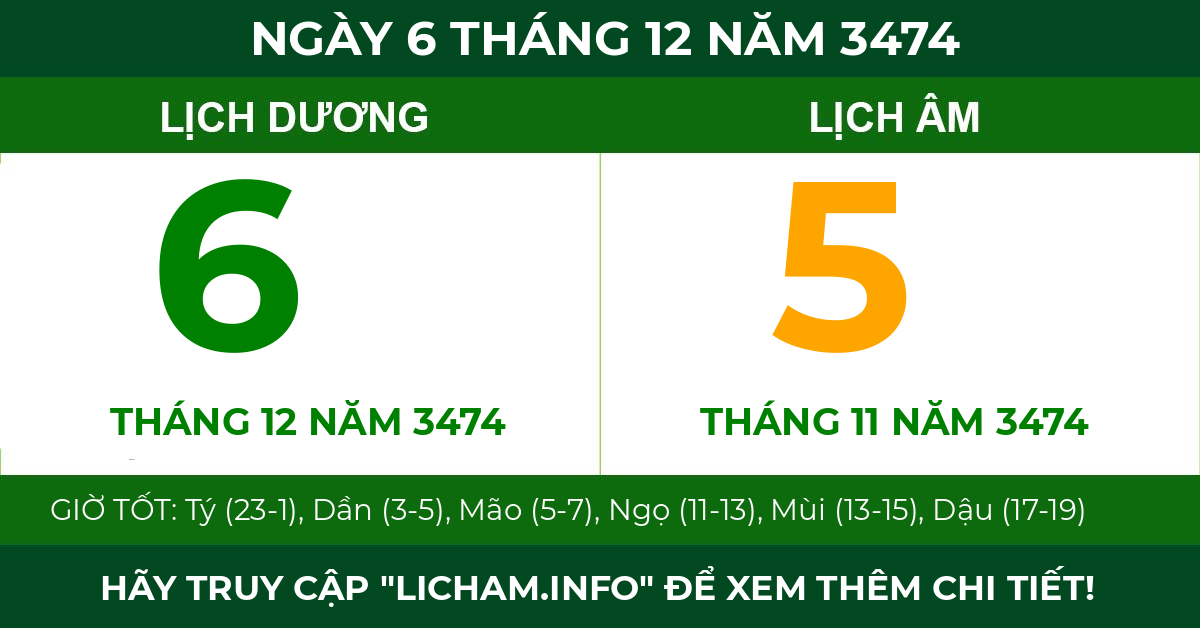lịch âm ngày 6 tháng 12 năm 3474