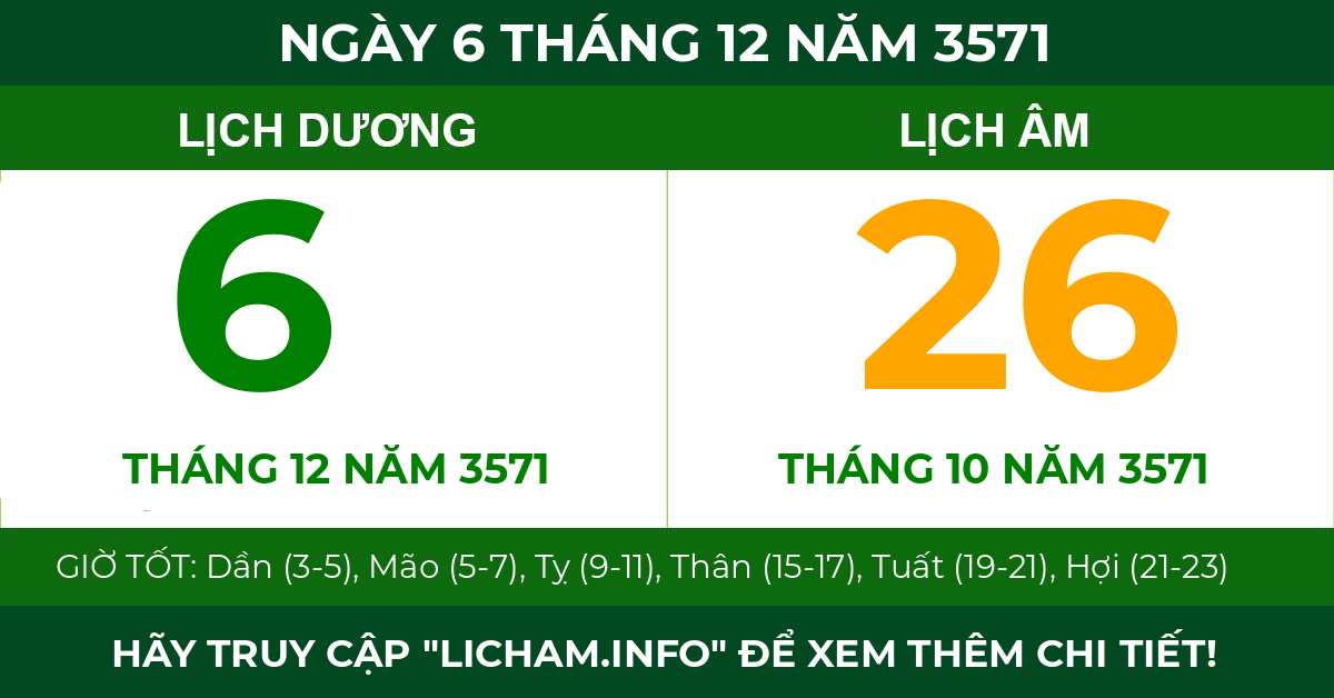 lịch âm ngày 6 tháng 12 năm 3571