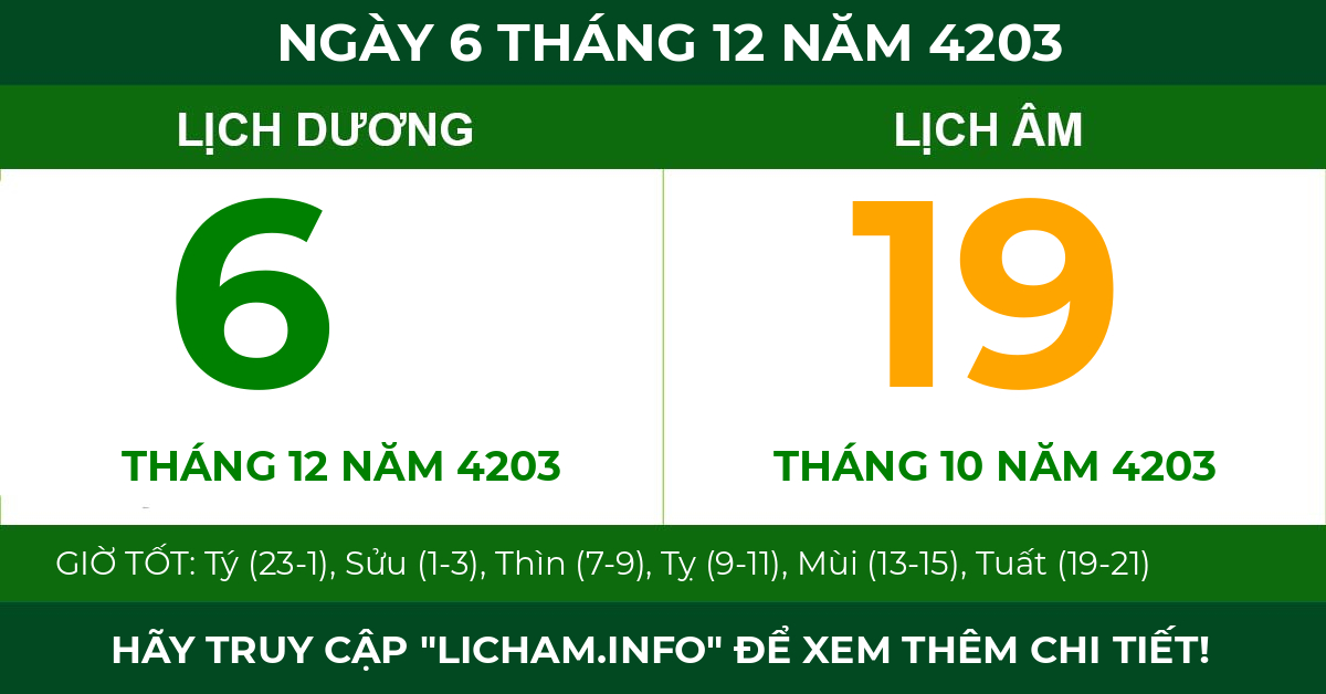 lịch âm ngày 6 tháng 12 năm 4203