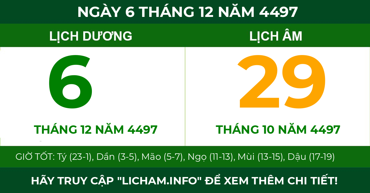 lịch âm ngày 6 tháng 12 năm 4497